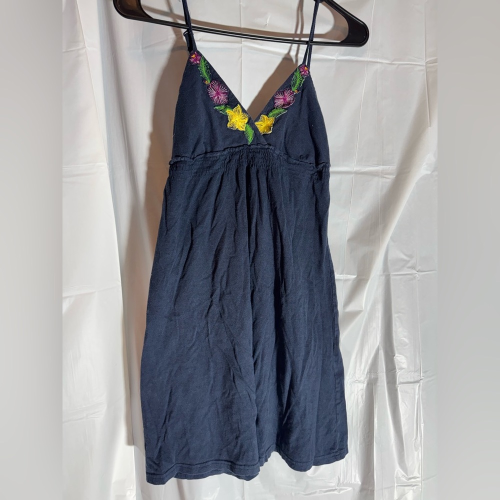 Roxy Navy Dress with Floral Embroidery